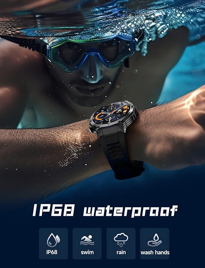 Military Smart Watch for Men, 800mAh Big Battery Smart Watches with LED Flashlight for Android iOS, Answer/Make Call, Fitness Tracker, Blood Oxygen/Heart Rate Monitoring, Sleep Track (2 Bands, Black)