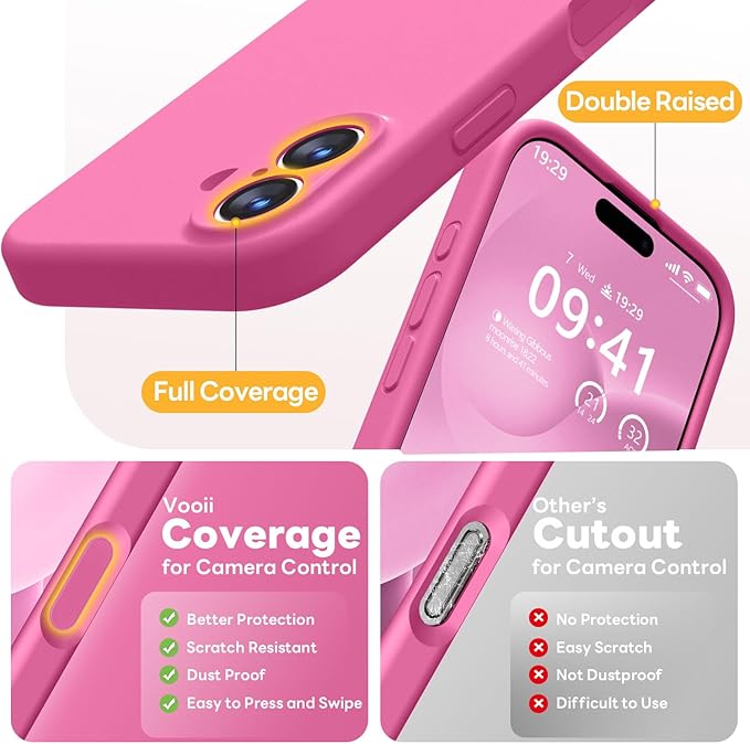 Vooii Magnetic Compatible with iPhone 17 Case (Compatible with Magsafe) (Upgraded Camera Protection) Liquid Silicone Shockproof Full Body Protective Phone Cover for Women Men, Pitaya, 6.3"