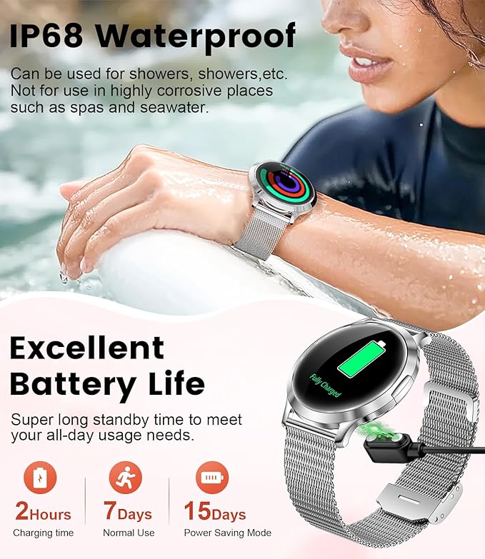 SUNKTA Smart Watch for Women, 1.32" AMOLED Smart Watches, 100+ Sports Mode Fitness Tracker Watch, 5ATM Womens Waterproof Watches with Bluetooth Calling/IP68/Sleep, Smartwatch for Android iOS
