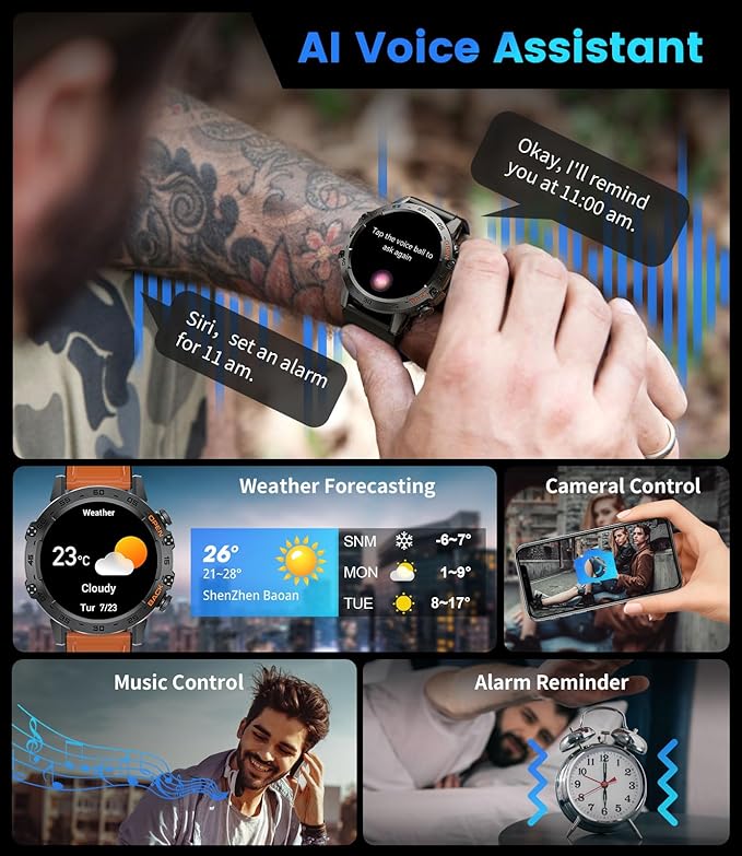 Smart Watch for Men Answer/Make Call for Android iOS, 400mAh Military Smartwatch Heart Rate Blood Oxygen Sleep Monitor Step Counter, 2 Watch Straps,Waterproof Outdoor Smart Watches Brown