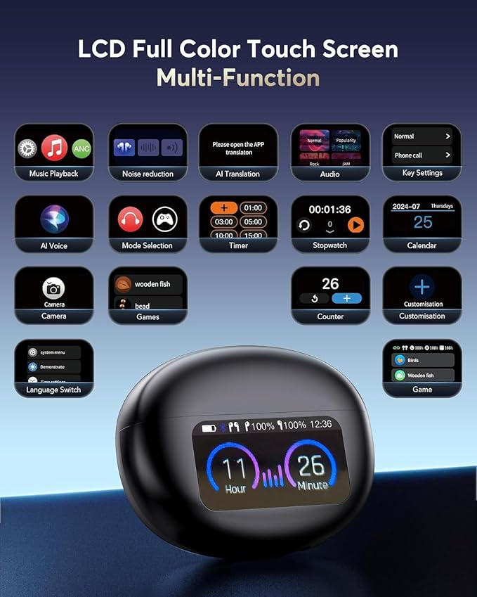 EUQQ AI Language Translation Earbuds, Bluetooth 5.4 Headphones Translator for 144 Languages & Accents, Wireless 36 Hours Wireless Headphones with 4 ANC Mic, IP7 Waterproof Earphones,Black