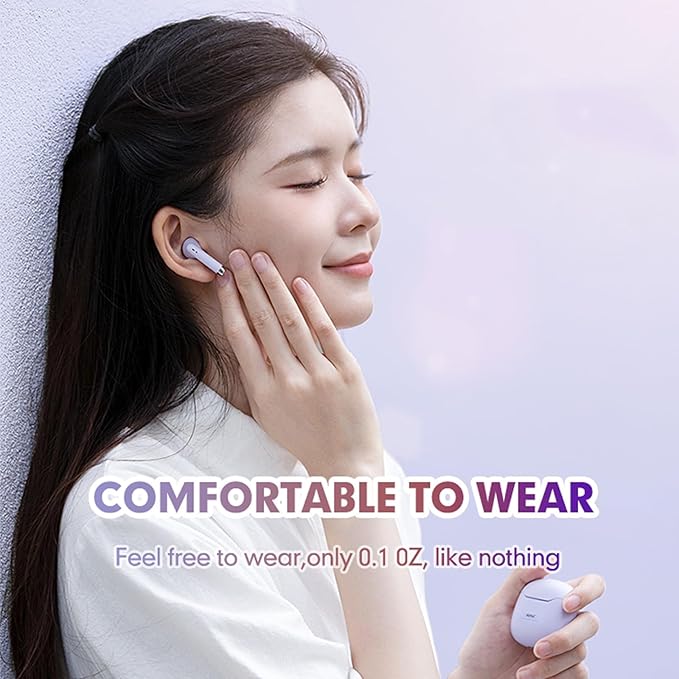 True Wireless Earbuds Purple Bluetooth 5.3 with Microphone for Working Out Noise Canceling Blue Tooth Ear Buds Deep Bass TWS Wireless Earphones with Charging Case in Ear Headphone for iPhone Android