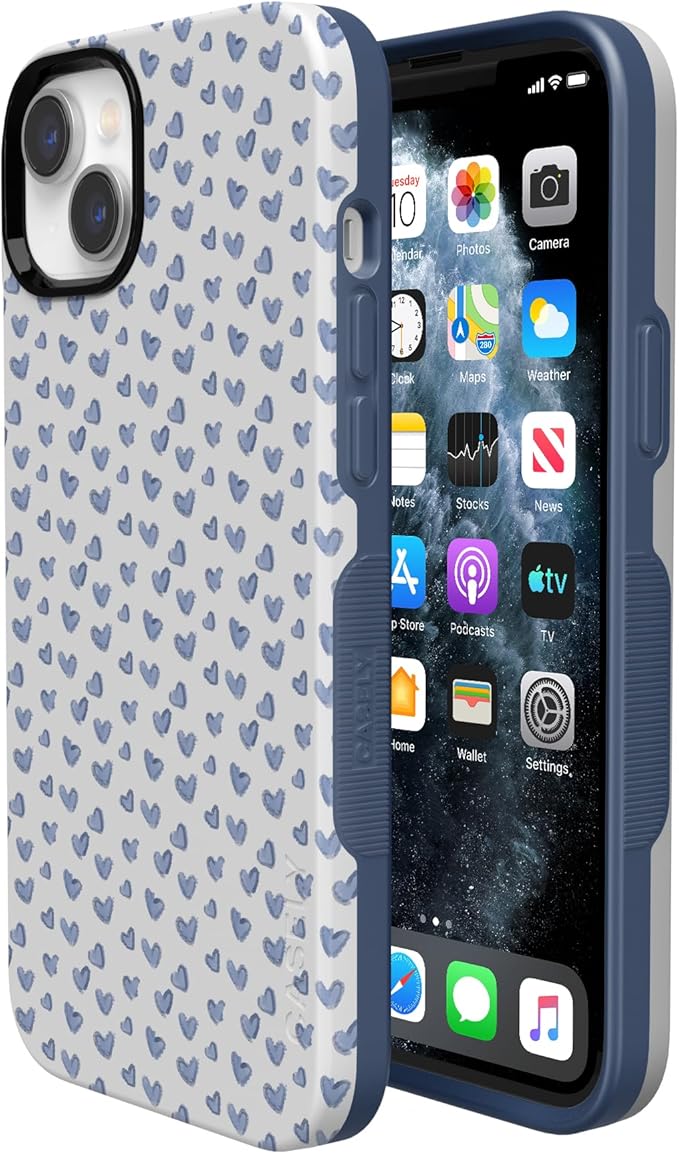 Casely iPhone 14 Case | Lovebug | Blue Hearts | Compatible with MagSafe | Bold Protective Design