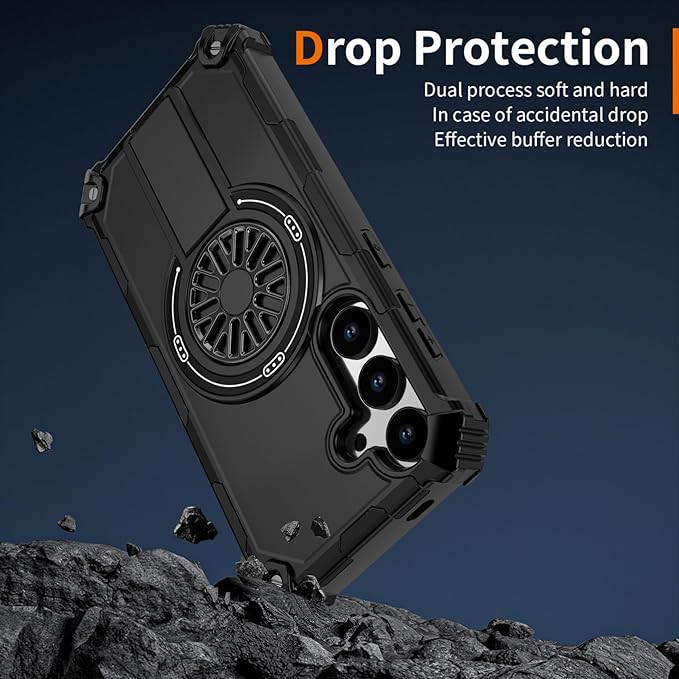 Magnetic Case for Galaxy S25/Galaxy S24, Built-in Stand [Compatible with Mag-Safe] Shockproof Protective Cover Case for Samsung Galaxy S25/Galaxy S24 Black