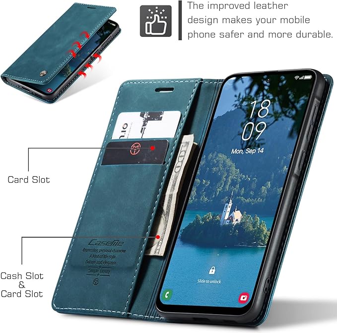 for Samsung Galaxy A56 Case, Flip Wallet Leather Case with Card Holder Magnetic Closure Shockproof Kickstand Protective Phone Cases Cover for Galaxy A56, Blue-Green