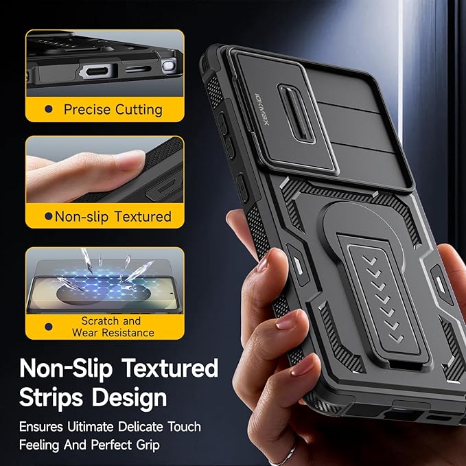 for Samsung Galaxy S25 Ultra Case with 2*Screen Protector, Slide Camera Cover, Kickstand, Lanyard Strap, Military Grade Shockproof Protective Heavy Duty Non-Slip for S25 Ultra Case-6.9'', Black