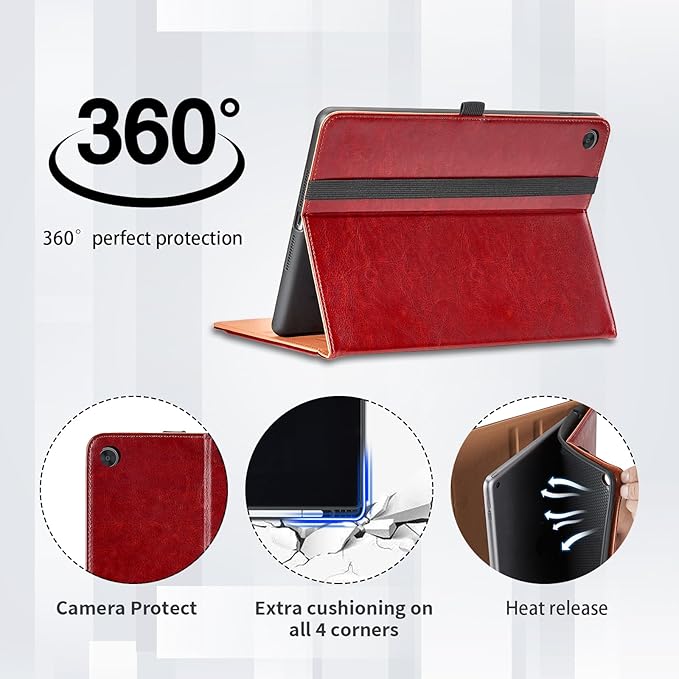 Case for Lenovo Tab M10 Plus 3rd Gen 10.6 Inch 2022 (TB125FU/TB128FU) - PU Leather Business Folio Case with Hand Strap and Pocket, Red