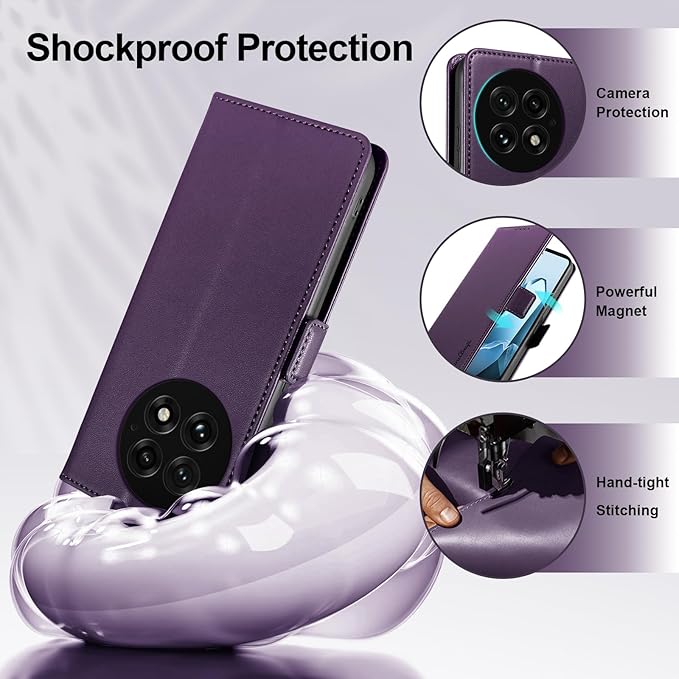 Wallet Flip Case for OnePlus 13 5G - [RFID Blocking] Luxury PU Leather Card Holder Magnetic Phone Cover with Kickstand,Shockproof Protective Case,Purple