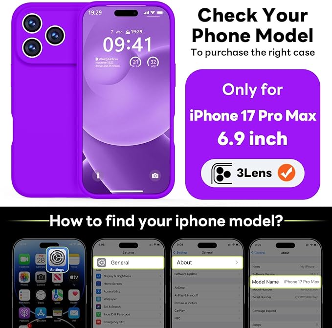 Vooii Magnetic Compatible with iPhone 17 Pro Max Case (Compatible with Magsafe) (Upgraded Camera Protection) Liquid Silicone Shockproof Full Body Protective Phone Cover for Women Men, Neon Purple