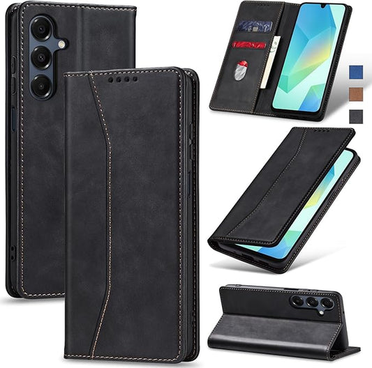 Jasonyu Flip Wallet Case for Samsung Galaxy A16,Leather Magnetic Folio Cover with Card Holder,Kickstand - TPU Shockproof Durable Protective Phone Case,Black