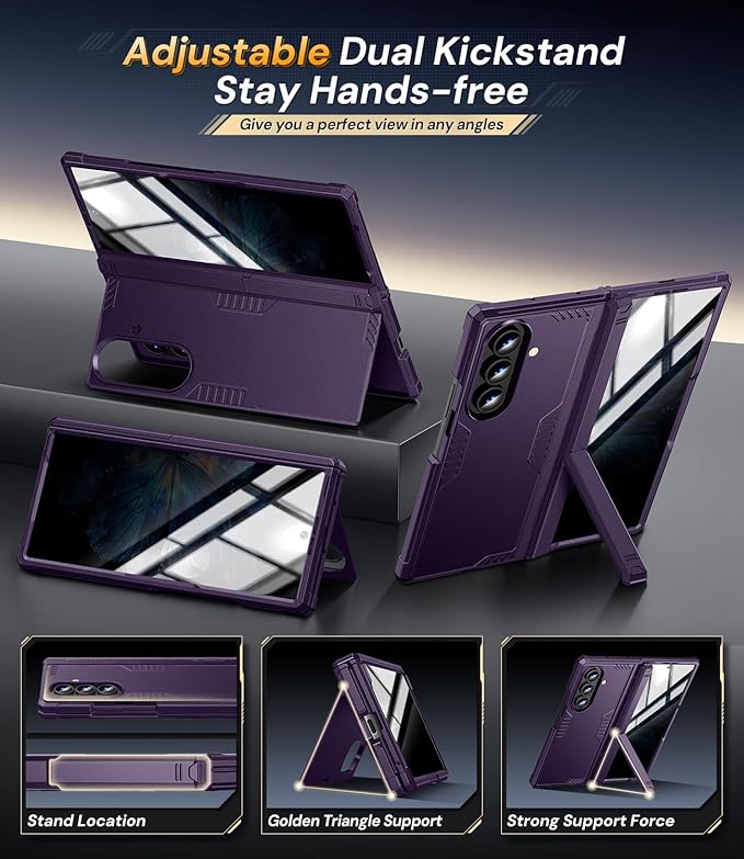 for Samsung Galaxy Z-Fold-7 Case: Military Shockproof Rugged Hinge [Dual-Stand] Privacy Screen Protector [Anti Spy] [Anti-Scratch] Silicone Women Men Cover for ZFold 7 5G 2025 (Purple)