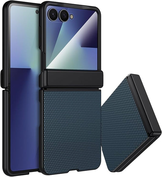 for Samsung Galaxy Z-Flip-7 Case: Ant-Slip Grip 3D Texture & Magnetic Hinge Protection, 9H Glass Screen Protector, TPU Shockproof Militray-Grade Protective Phone Cover for Flip7 2025, Blue