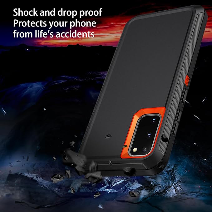 for Galaxy S20 FE 5g Case,Shockproof Dropproof Dustproof 3-Layer Full Body Protection Rugged Heavy Duty High Impact Hard Cover Case for Galaxy S20 FE 6.5 inch,Black/Orange