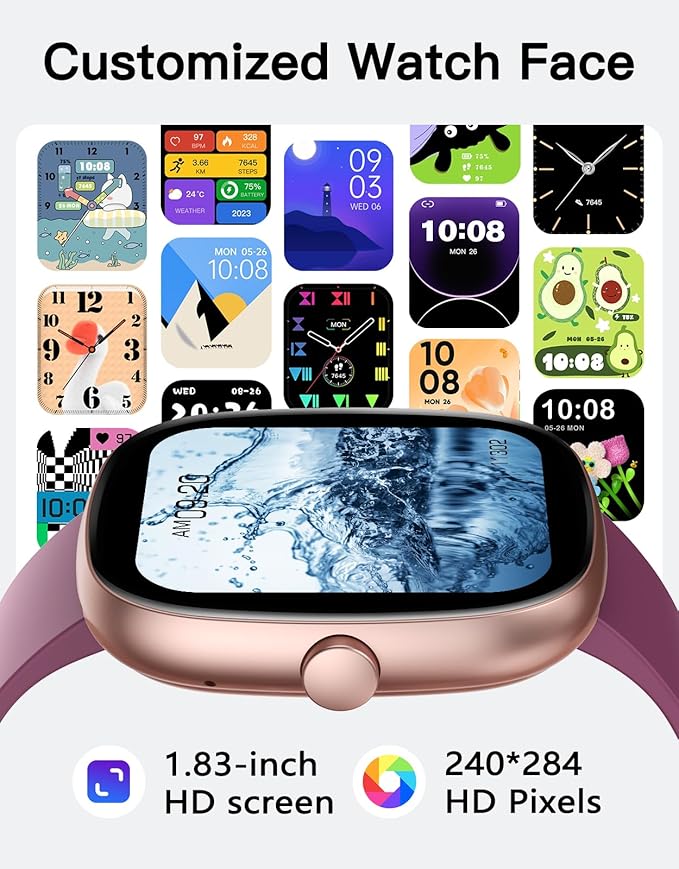 Fitness Tracker 2025 Ver. (Answer/Make Calls), 1.85" Smart Watch Fitness Watches for Women Men with 24/7 Heart Rate Blood Oxygen Monitor Sleep Tracker 100+ Sport Modes IP68 Waterproof (Purple)