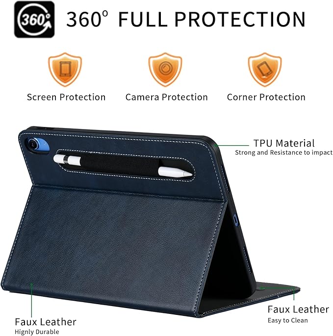 HFcoupe Case for iPad a16 11th Generation 11 Inch 2025, Book Style iPad Gen 10 Case 2022 10.9-inch, Auto Wake/Sleep Cover Stand Protective Folio with Pocket & Magnetic Closure, Navy