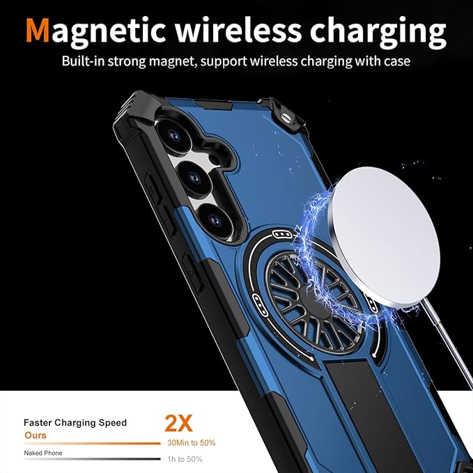 Magnetic Case for Galaxy S25/Galaxy S24, Built-in Stand [Compatible with Mag-Safe] Shockproof Protective Cover Case for Samsung Galaxy S25/Galaxy S24 Blue