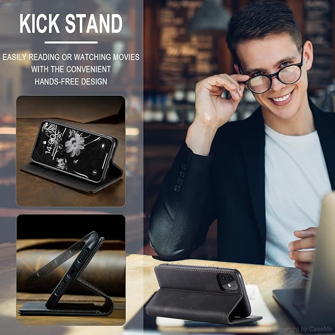 for iPhone 11 6.1-Inch Case, Flip Wallet Leather Case with Card Holder Magnetic Closure Shockproof Kickstand Protective Phone Cases Cover for iPhone 11, Black