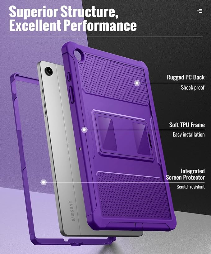 MoKo Case Fit Galaxy Tab A9 Plus 11-Inch 2023 (SM-X210/X216/X218), Shockproof Full Body Rugged Stand Back Cover Built-in Screen Protector Fit Galaxy Tab A9+ 11" 2023, Deep Purple