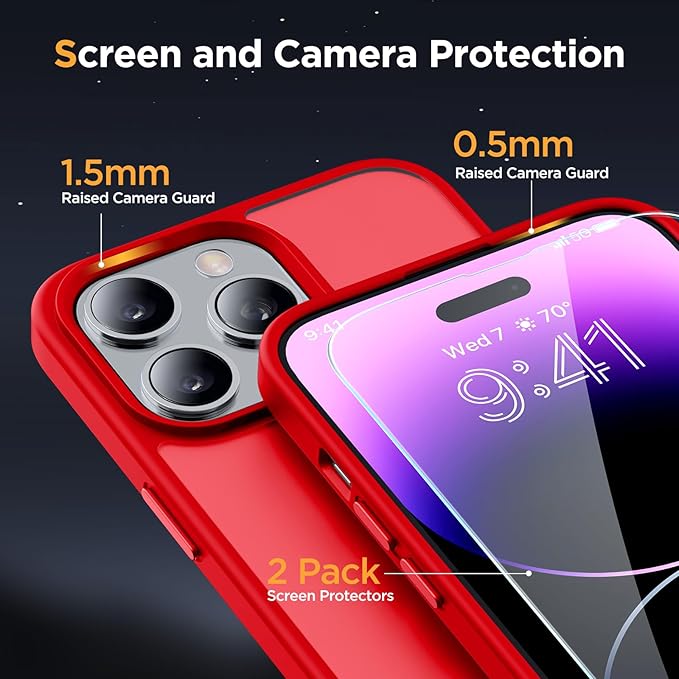 Miracase Magnetic Series for iPhone 14 Pro Max Case [Compatible with MagSafe] [with 2X Screen Protectors] Military-Grade Protection, Anti-Fingerprint, Phone Case for iPhone 14 Pro Max, Red