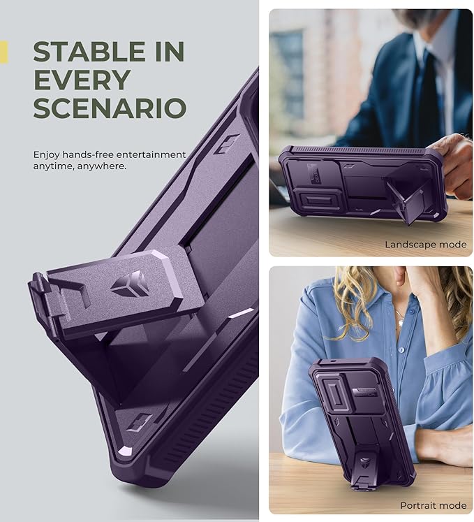 Dexnor for Samsung Galaxy S25 Case with Built-in Slide Camera Cover& Screen Protector&Kickstand,Heavy-Duty Shockproof Rugged Case Full-Body Bumper Protective Cover for Galaxy S25(2025),Phantom Purple