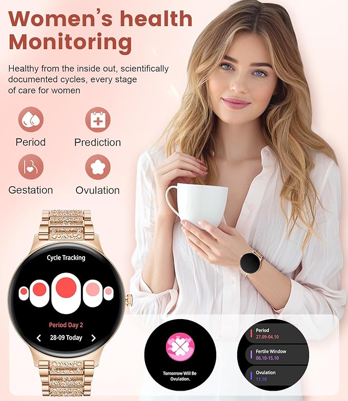 LIGE Smart Watch for Women(2 Bands), 1.43" HD AMOLED Slim Smartwatch for Android iOS,Fitness Tracker with 120+ Sport Modes/IP68 Waterproof/Sleep Monitor,Rose Gold