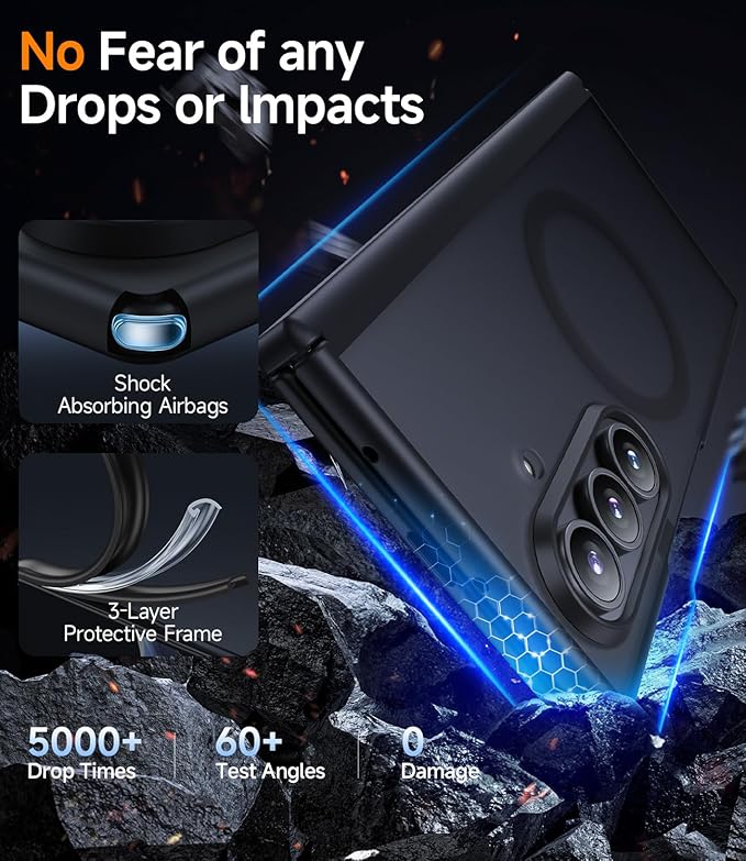 Magnetic for Samsung Galaxy-Z-Fold-7 Case: Fit for Magsafe & Built-in Hinge Protection & Screen Protector [Anti-Scratch] Shockproof Translucent Matte Phone Cover for ZFold 7 5G 2025(Black)