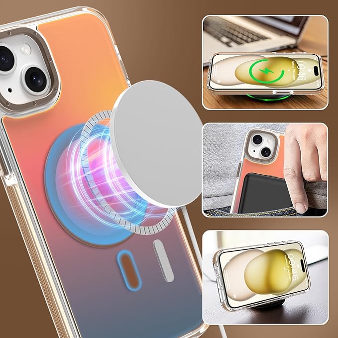 MOWIME Magnetic Case for iPhone 15 Plus [Compatible with Magsafe] [Cute Fashion Fluorescent Design] [1 Screen Protector] Slim Translucent Matte Case for iPhone 15 Plus 6.7" 2023, Desert
