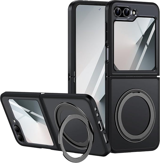 Case for Samsung Galaxy Z Flip 6, Matte Cover with Stand, Anti-Scratch Translucent Back & TPU Connector, Z Flip6 5G Phone Case, Drop Resistance (Without Hinge+Matte Black)