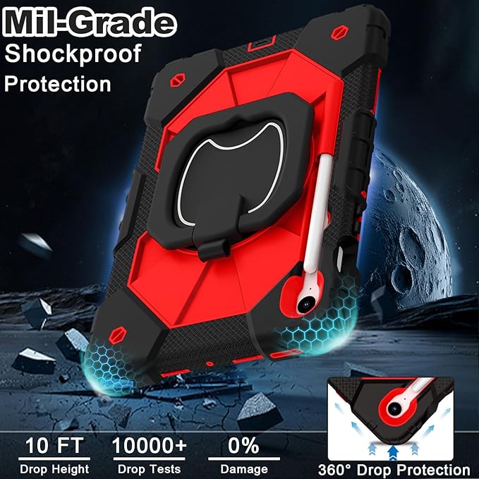 WESOROL Case for Samsung Galaxy Tab S10 Lite/S10 FE/S9 FE 10.9 Inch (2025/2023) Galaxy Tab S9 11 Inch,Shockproof Cover for Samsung S9 FE with Rotating Stand Screen Protector Pencil Holder,Black Red