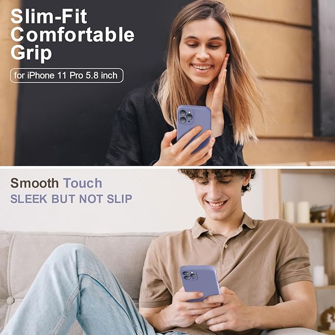 Vooii Compatible with iPhone 11 Pro Case, Upgraded Liquid Silicone with [Flat Edges] [Camera Protection] [Soft Anti-Scratch Microfiber Lining] Phone Case for iPhone 11 Pro 5.8 inch - Lavender Grey