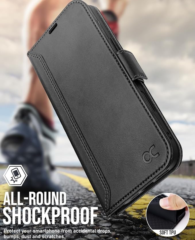 OCASE Compatible with iPhone 16 Wallet Case, PU Leather Flip Folio Case with Card Holders RFID Blocking Kickstand [Shockproof TPU Inner Shell] Phone Cover 6.1 Inch 2024, Retro Graphite