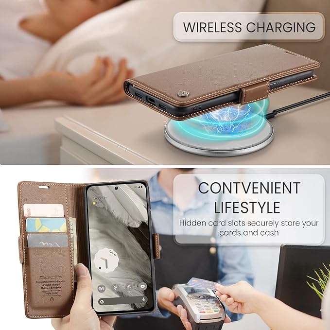 for Google Pixel 8 Case, Premium PU Leather Wallet Case Flip Cover with [RFID Blocking][Card Holder][Stand Function] Shockproof Protective for Google 8, Brown