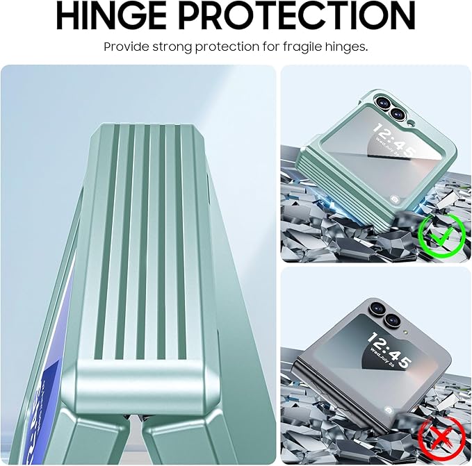CENMASO for Galaxy Z Flip 6 Case/Z Flip 7 FE Case with Hinge Protection & Built-in Screen Protector, Ultra-Thin Full-Body Shockproof Protection Phone Case for Z Flip 6/Flip 7 FE-Mint Green