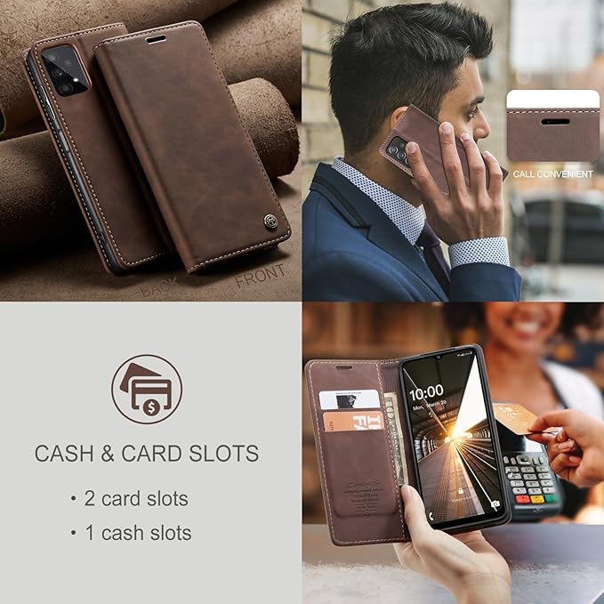 for Samsung Galaxy A32 5G Case, Flip Wallet Leather Case with Card Holder Magnetic Closure Shockproof Kickstand Protective Phone Cases Cover for Samsung A32 5G,Coffee