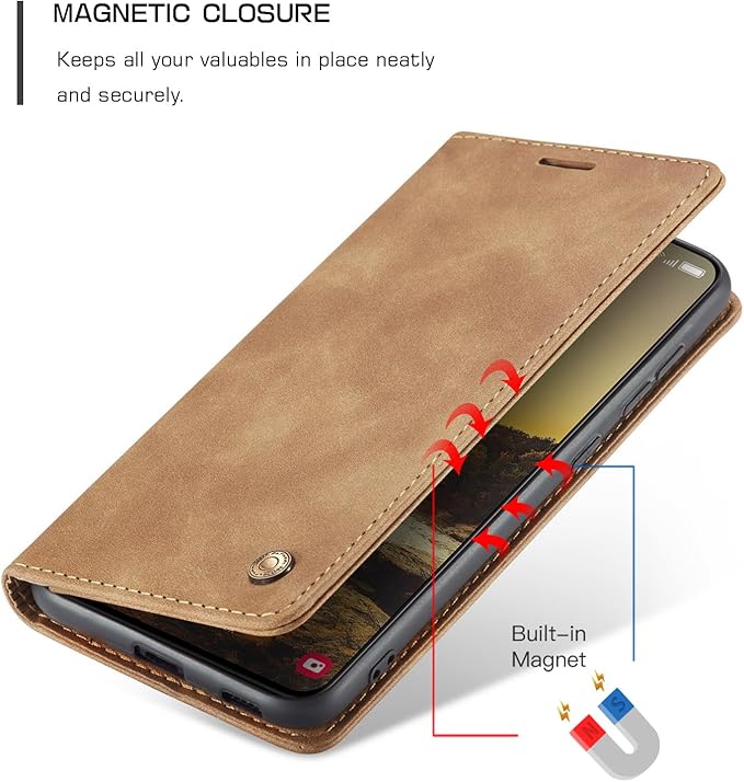 QLTYPRI Case for Samsung Galaxy S24, Vintage PU Leather Wallet Case Card Slot Kickstand Magnetic Closure Shockproof Flip Folio Case Cover for Samsung Galaxy S24 - Brown