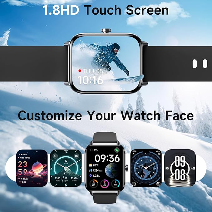 Smart Watches for Men Women Android & iPhone, Alexa Built-in, 1.85" Fitness Tracker with Answer/Make Calls, IP68 Waterproof Fitness Watch,Heart Rate, Sleep, SpO2 Monitor,Pedometer, Black