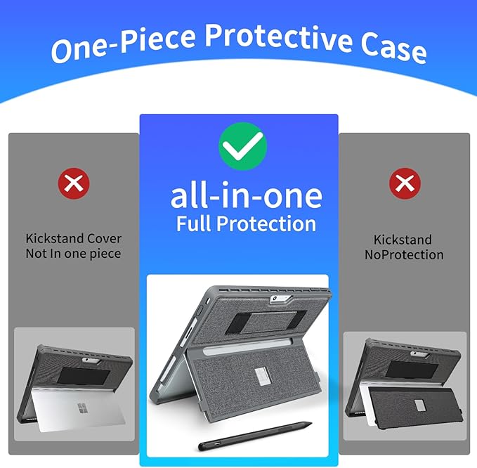 Case fit Microsoft Surface Pro 11/10/9/8 13-Inch, with Stent Cover, Hand Strap, All-in-one Rugged Case Compatible with Type Cover Keyboards, Gray