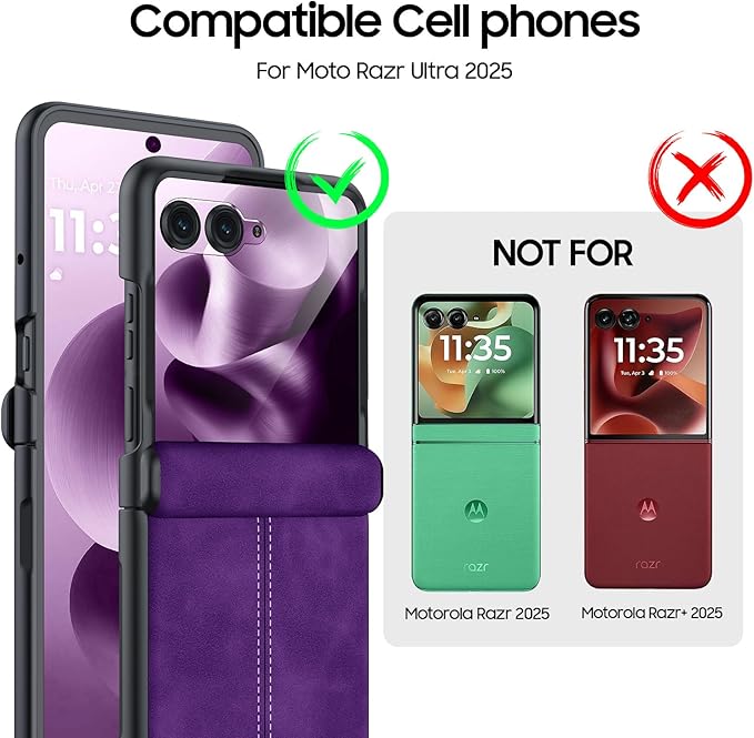 for Motorola Razr Ultra 2025 Case Built-in Screen Protector & Hinge Protection & Ultra Thin PU Leather Matte PC Shockproof Phone Cover Smartphone Case for Moto Razr Ultra 2025 (Purple)