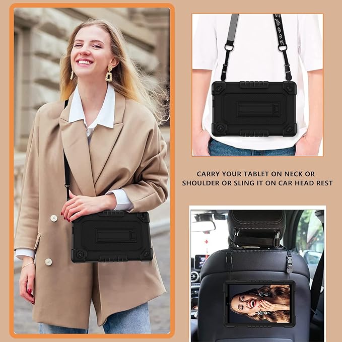 for TCL Tab 8 LE Tablet Case,Shoulder Strap Soft Silicone&Hard Back Shockproof Kids Friendly Case for TCL Tab 8 LE/TCL Tab 8 WiFi/TCL TAB 8V/TCL Tab 8 SE/TCL Tab 8 Plus 8 Inch(Black/Black)