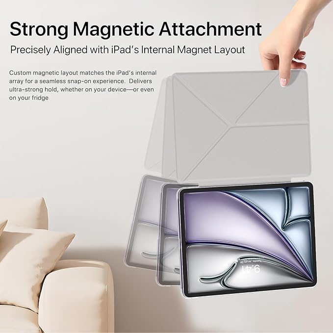 SANUODD for iPad Air 11 inch Case M3/M2 (2025/2024), Slim Powerful Magnetic Attachment Full Corner Protective iPad Case with Auto Wake/Sleep and Hidden Pencil Holder (Concrete Gray, iPad air 11 inch)