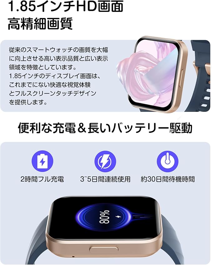 Smart Watch (Answer/Make Calls), 1.85" Smart Watches for Women Men Digital Watch Fitness Tracker with 100+ Sport Modes Heart Rate Monitor for iOS Android Phones Waterproof (Blue)