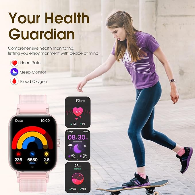 Smart Watch for Women Men (Answer/Make Calls) 1.83" HD Smartwatch Compatible Android iOS Phones with Fitness Running Step Counter/Heart Rate/Sleep, 120+ Sports Modes IP68 Waterproof, Pink/3 Bands