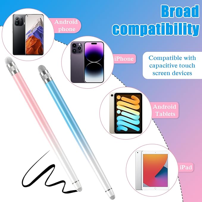 2PCS Stylus Pens for Touch Screens,Stylus Pen for iPhone/iPad/Tablet Android/Microsoft Surface,Compatible with Touch Screens(White Pink/White Blue)