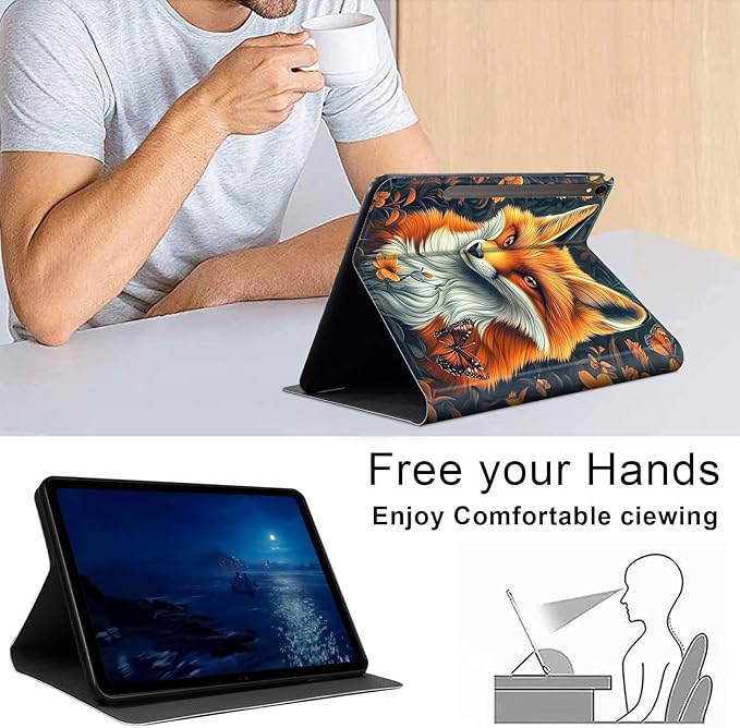 Case for Samsung Galaxy Tab S10 FE/ S9 FE 5G 10.9 Inch/Tab S9 11 Inch, Slim PU Leather Stand Cover with Auto Wake/Sleep, Multi-Angle Viewing & Shockproof, Beautiful Fox