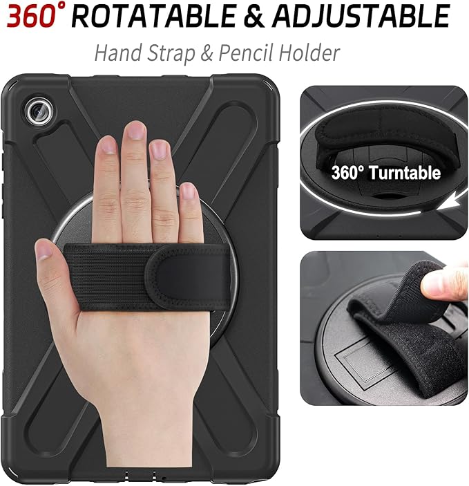 ZenRich Rugged Case for Samsung Galaxy Tab A9+/A9 Plus 11” Built-in Screen Protector Heavy Duty Full-Body Shockproof Case w/ 360°Rotating Stand, Hand/Shoulder Strap,Pencil Holder