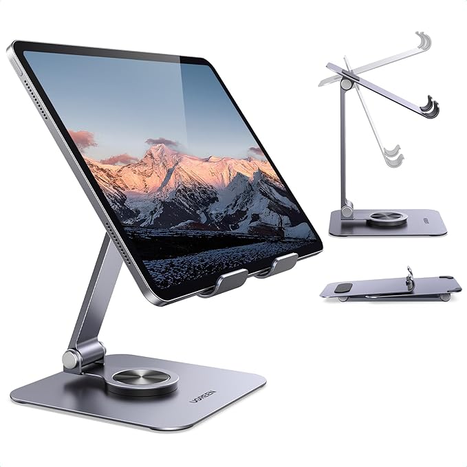 UGREEN Tablet Stand Holder for Desk 360° Rotating Base Aluminum Tablet Holder Adjustable Multi-Angle Home Office Accessories Compatible with iPad Pro Air Mini 13 12.9 11 Inch