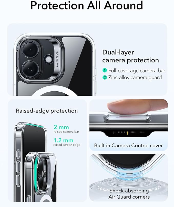 ESR for iPhone 17 Case with Stash Stand, Camera Control Cover Compatible with MagSafe, Military-Grade Drop Protection Magnetic Phone Case for iPhone 17, Scratch-Resistant Back Cover,Clear