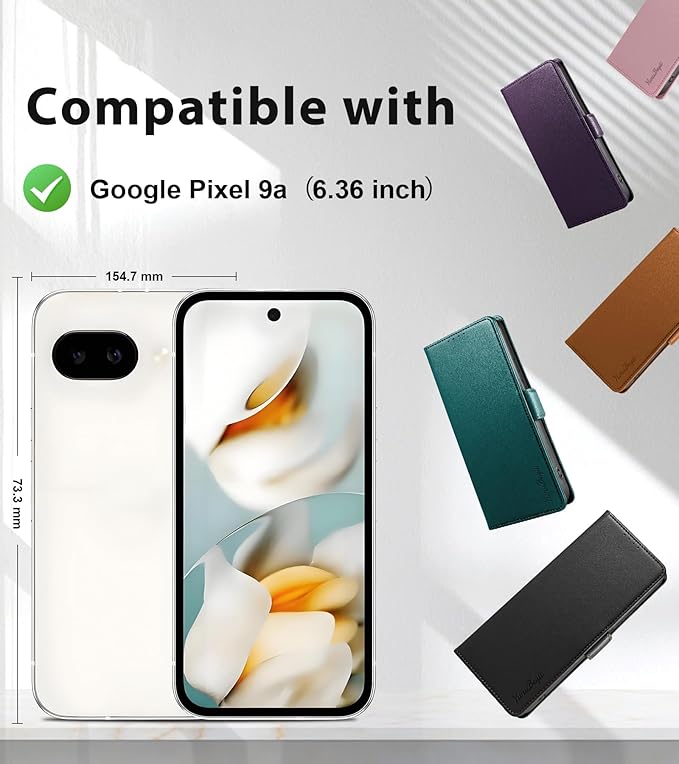 Wallet Flip Case for Google Pixel 9A - [RFID Blocking] Luxury PU Leather Card Holder Magnetic Phone Cover with Kickstand,Shockproof Protective Case,Green