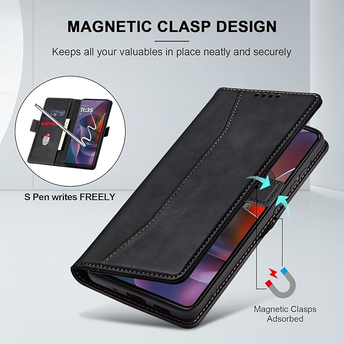 Jasonyu Flip Wallet Case for Moto G Stylus 5G (2025),Leather Magnetic Folio Cover with Card Holder,Kickstand - TPU Shockproof Durable Protective Phone Case,Black