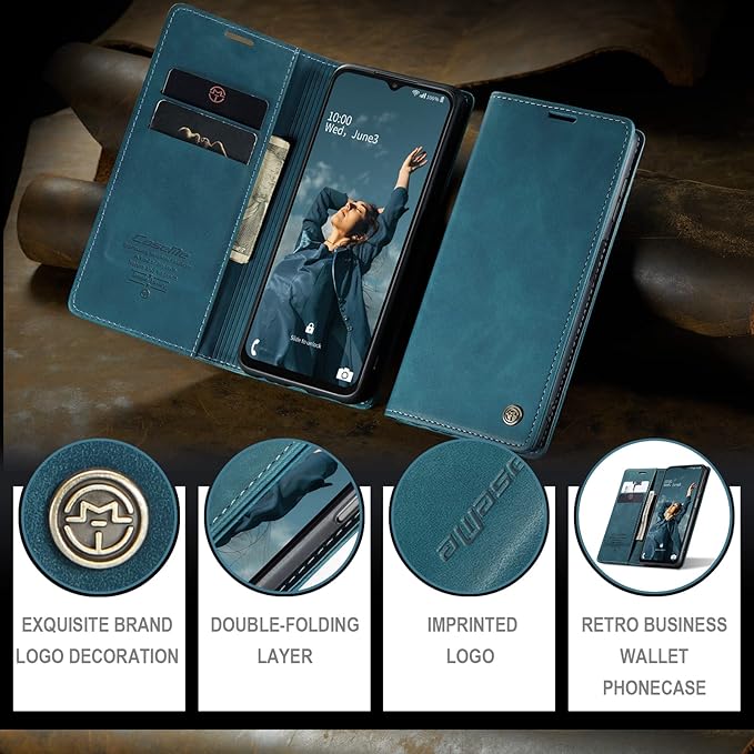 for Samsung Galaxy A23 5G/4G Case, Flip Wallet Leather Case with Card Holder Magnetic Closure Shockproof Kickstand Protective Phone Cases Cover for Samsung A23,Blue-Green